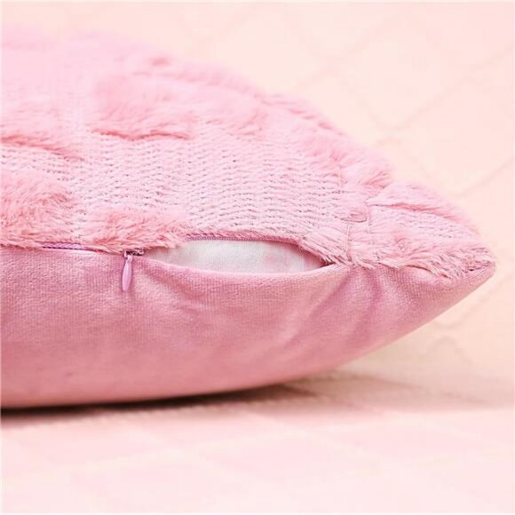 Pink Bow Pillow Covers 18x18 Set of 2 Plush Faux Fur Coquette Christmas Cushion - Picture 3 of 7